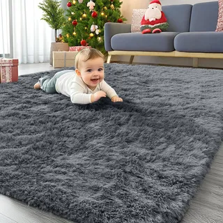 Homaxy Hochflor Flauschig Teppich Anti-Rutsch Unterseite Waschbar Groß Teppiche fürs Wohnzimmer, Kinderzimmer, Schlafzimmer - 300 x 400 cm, Dunkelgrau