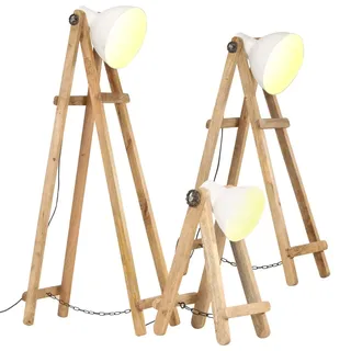 Stehlampen 3 Stk. Weiß E27 Mango Massivholz - Weiß