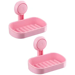 TAILI Seifenschale mit Ablauf für Badezimmer 2 Pack, MAX Halten 3 KG, Seifenschalen ohne Bohren, Seifenhalter Wandmontage, Seifenhalter mit Saugnapf für Dusche, Küche Schwammhalter, Plastik in Rosa