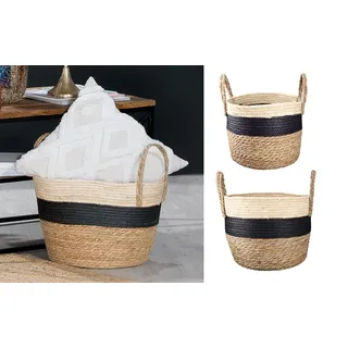GILDE GLDE Aufbewahrungskorb Deko Korb mit Griff - 3er Set Körbe storage basket - Schwarz Naturfaben - Bad Schlafzimmer Wohnzimmer - Ø 25 / 31 / 38 cm Höhe 22 / 26 / 39 cm