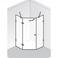 HSK Atelier Pur rahmenlos Fünfeckdusche mit Drehtür AP.60, bis 1000x2000mm, Anschlag links, Duschkabinen: Chromoptik: ESG klar