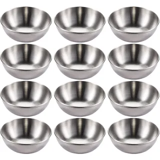 12 Stücke Saucenschälchen Edelstahl Snack Dip Schalen Kleine Schälchen Dipschälchen Set Dipschalen Snackschalen Gewürzschalen Silber Sushi Teller Sauce Schüssel für Tapas Dessert Ketchup-3.46inch/9cm