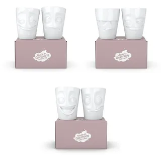 6 x Becher ohne Henkel by FIFTYEIGHT, Porzellan - 6 verschiedene Motive - Tasse weiß