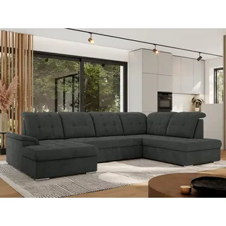 MKS Meble Ecksofa Wohnlandschaft U-Form, Sofa mit Schlaffunktion, Schlafsofa mit bettkasten, Couch mit Schlaffunktion - Dunkelgrau Struktur - Madrito U - rechts - Dunkelgrau