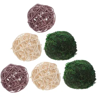 TOPPERFUN 6 Geflochtene Rattan Graskugeln aus Naturmaterial für Schalen und Vasen 7cm Große Rustikale Dekokugeln für Vielseitige Tisch und Regalgestaltung