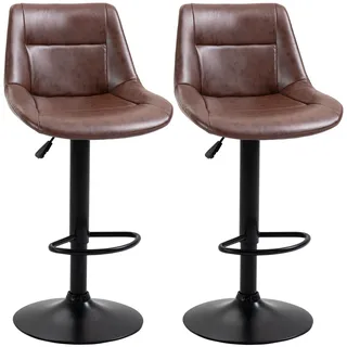 Homcom Barhocker 2er Set Barstuhl mit Rückenlehne, Tresenhocker höhenverstellbar, drehbarer Bistrohocker mit Fußstütze, Kunstleder, Stahl, Braun - Kunststoff , 50x108x46.5 cm , Esszimmer, Barmöbel, Barhocker