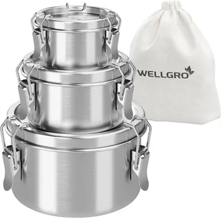 WELLGRO Edelstahl Dosen Set rund - 250 ml 480 ml 780 ml auslaufsicher Metall Brotdose Lunchbox