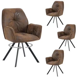 MEUBLE Cosy Esszimmerstühle Drehbar 4er Set Küchenstuhl Polsterstuhl Drehstuhl mit Armlehne Sessel aus Wildleder Metallbeine, Sitzbreite 49 cm, für Esszimmer Wohnzimmer, Arbeitszimmer, Braun