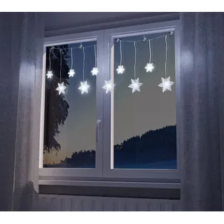 Spetebo Schneeflocken Lichterkette mit 10 LED in kalt weiß - 135 cm - inkl. Saugnäpfe mit Haken - Weihnachtsdeko Winterdeo für Fenster und Wand Batterie betrieben