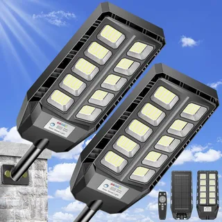 JADIDIS Solar Straßenlaterne für Außen mit Fernbedienung,Solar Strahler mit Bewegungsmelder & IP66 Wasserdicht,Straßenlampe von Dämmerung bis Morgendämmerung für Hof, Terrasse, Garten 2Pcs