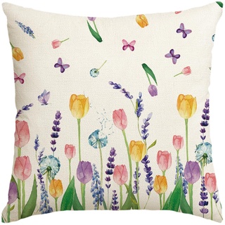 Artoid Mode Tulpe Lavendel Blumen Schmetterling Frühling Kissenbezug, 45x45 cm Sommer Saisonnal Zierkissenbezug Cushion Cover Couch Wohnzimmer Deko