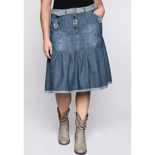 Jeansrock SHEEGO BY JOE BROWNS, Damen, Gr. 58, blau (blau denim), 100% Baumwolle, unifarben, knielang, Röcke Jeansrock