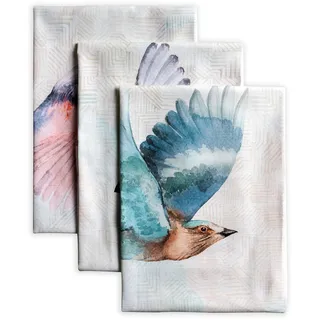 Maison d' Hermine Flying Birds 100% Baumwolle Set von 3 Multi-Purpose Küchenhandtuch | Bar Handtücher | Frühling/Sommer (50 cm X 70 cm)