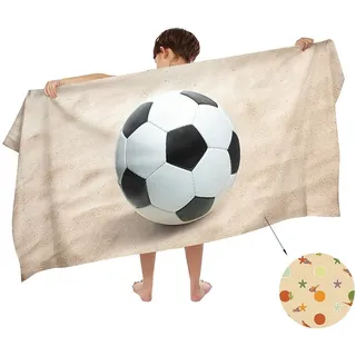 Ulticool – Handtuch Fußball Strand – Kind Mädchen Junge – Schnelltrocknendes Badetuch Mikrofaser – 140 x 70 cm – für Reisen Fitness Gym Sport Spa Yoga – Beige