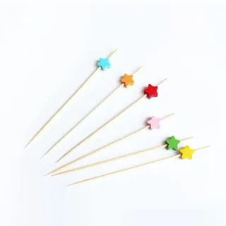 100 Stück Cocktail Picks Holz Zahnstocher mit Deko Kuchen Party Hochzeit CocktailSpieße Niedlich (stern)