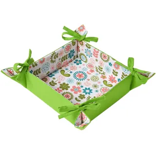Homescapes Brotkorb Retro-Blumen – faltbar mit Wende-Design , Limette , Textil , Floral , Quadratisch , 22x7x22 cm , Oeko-Tex® , Geschirr, Tischkultur & Serviergeschirr, Brotkörbe