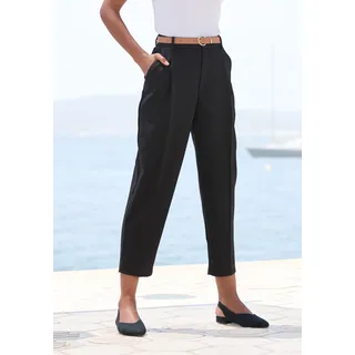 Bundfaltenhose LASCANA "mit schmalem Gürtel in Barrel Form", Damen, Gr. 40, N-Gr, schwarz, Web, Obermaterial: 76% Polyester, 20% Viskose, 4% Elasthan, unifarben, figurumspielend knöchelfrei, Hosen Bundfaltenhose, mit Gürtel, in modischer Barrel-Form, Businesshose, bequem