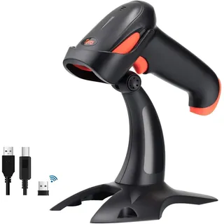 Tera Barcode-Scanner 1D 2D QR 3 in 1 Wireless 2.4 GHz/Bluetooth/USB Wired Barcode-Lesegerät mit Ständer/Halterung, HW0001