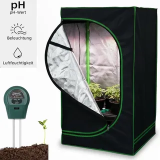 Mucola Gewächshaus inkl. 3 in 1 Feuchtigkeitsmessgerät für Pflanzen Pflanzenzelt Growbox Indoor Pflanzenzelt Zuchtzelt Zuchtschrank Darkroom Frühbeet Schwarz Grün - 40x40x160cm - Schwarz