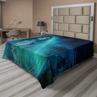 ABAKUHAUS Halloween Bettlaken, Gotischer dunkler Hintergrund mit einem toten Geist-Schädel mystischen frequentierten Horror-themenorientierten Digital-Kunst, weiches bequemes oberes Bettlaken für ein dekoratives Bett 1 Stück 260 cm x 228 cm, Blau - Blau