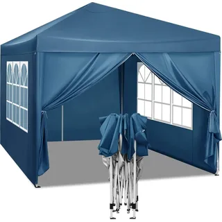 WOLTU Pavillon Pop-Up wasserdichter Faltpavillon,aus Oxford Metallrahmen 3 x 3 m Blau - Blau