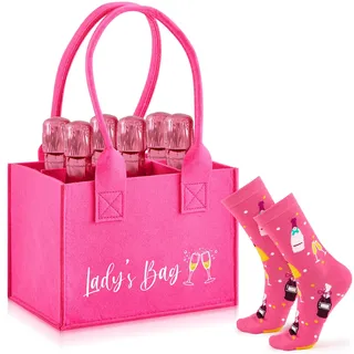Jadive Prosecco Flaschentasche Frauen Filztasche für 6 Flaschen Prosecco Tasche Socken Flaschenträger Einkaufstasche Lustige Geschenke für Frau Muttertag Mutter (Lady's Bag)
