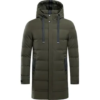 Wintermantel Herren - Steppjacke Herren Lang Daunenjacke mit Taschen Knielang Kapuzenjacke Winterjacke Slim Fit Dicke Outdoorjacke Winter Warm Mantel, Herren , Grau, 2XL - Grün