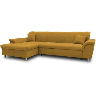 DOMO. collection Ecksofa Franzi, Couch mit Schlaffunktion, Bettkasten & Rückenfunktion, Sofa in L-Form, Eckcouch, Polsterecke, Schlafsofa 279 x 170 x 81 cm (BxTxH), gelb