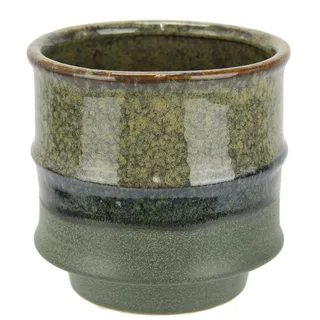 Flair Flower Blumentopf aus Keramik geriffelt Zylinderform Übertopf grün grau braun matt glänzend Keramikvase Vase Dekoration Dekovase für Blumen Gestecke Trockenblumen Zweige Kunstblumen Tischdeko