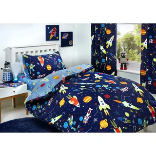 Bedlam Supersonic Bettbezug-Set, leuchtet im Dunkeln, 52% Polyester, 48% Baumwolle, blau, Duvet Cover Set: Single