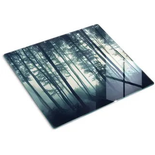 Tulup Glasplatte 60x52 cm Wald im Nebel , Schwarz , Glas , 60x0.4x52 cm , Küchen, Küchenelektrogeräte, Herde, Herdabdeckplatten