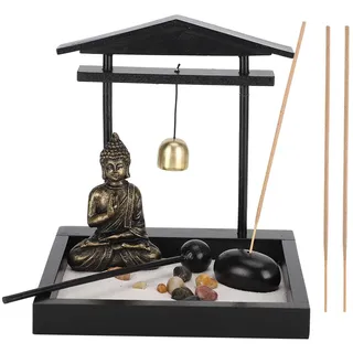 Zen Garten mit Buddha Figur, Japanischer Räucherstäbchen Halter Buddha Statue Räucherstäbchenhalter Set Jardin Zen mit 3 Räucherstäbchen für Dekor Entspannung Meditation (1906)