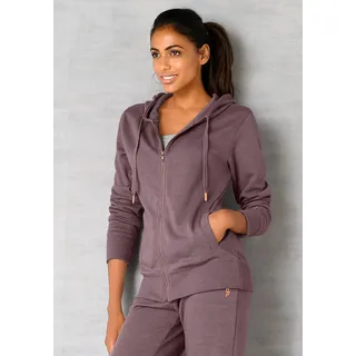 Sweatjacke BENCH. LOUNGEWEAR, Damen, Gr. 48/50, lila (mauve, meliert), Sweatware, Obermaterial: 60% Baumwolle, 40% Polyester, meliert, unifarben, Basic, bequem hüftbedeckend, ohne Ausschnitt, Bündchen, Sweatjacken Sweatjacke, mit Taschen und Zipper, Loungeanzug, Topseller