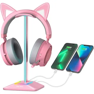 New Bee RGB Headset Halterung für alle Kopfhörer, 7 Leuchtmodi, Rosa | Kopfhörerständer Universal mit USB Typ-C Ladegeräten und Datenübertragung Gaming Headset Ständer für alle Kopfhörer