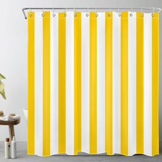 LB Gelb weiß gestreift Duschvorhang Einfache geometrische Kunst Antischimmel Wasserdicht Badezimmer Vorhänge, Minimalist Extra Lange Polyester Stoff Bad Vorhang mit Haken,180x200cm