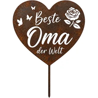 YJAUBKJOG Oma Geschenk, Gartenstecker Rost Herz Beste Oma der Welt, Deko Herz Metall Rostoptik, Rostige Gartendeko Blumenstecker, Geschenk für Oma Geburtstag, Muttertag, Weihnachten