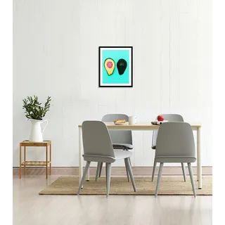 Bild QUEENCE "Kilian", blau (farbe rahmen: schwarz, farbe bild(er): blau), B:50cm H:70cm, Acrylglas, Holz, Papier, Bilder, Bild, HD Premium Poster-Druck inkl. Holzrahmen