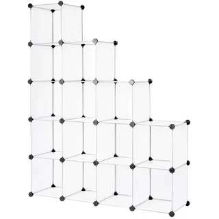 tavora Steckregal aus transparentem Kunststoff, modulares Aufbewahrungsregal mit 16 Fächern á 30x30 cm, Stufenregal erweiterbar mit geräumigen Würfeln