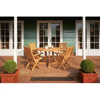 Traditional Teak Set William, Victoria - Das Set besteht aus: 1 x Tisch William, 4 x Klappsessel Victoria + Schutzhaub...