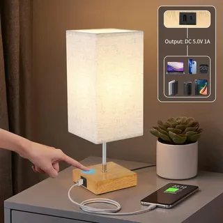 ZMH Nachttischlampe touch dimmbar mit Ladefunktion USB E27 Aufladbar Nachtlicht Licht mit Stoff Lampenschirm für Wohnzimmer Schlafzimmer - Weiß