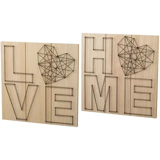 Creativ home Holzbild Set, 2 Stk. tlg. Wanddeko, aus Holz, mit Schriftzug, beige