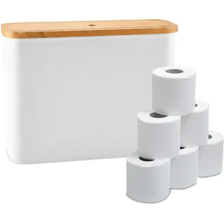 Relaxdays Toilettenpapier Aufbewahrung, 12 Rollen, HxBxT: 34,5 x 45 x 15 cm, Stoff, Bambus, Reserverollenhalter, weiß