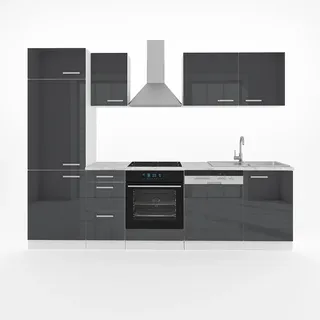 Vicco Küchenzeile Optima 270 cm Anthrazit Hochglanz/Weiß