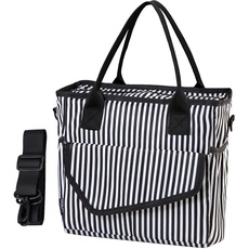 VASCHY Lunchtasche Damen, Mode Isolierte Lunch Bag Frauen Mädchen Lunchbox Tote Bag Kühltasche für Arbeit Schule Picknick Geschenk mit Schultergurt Schwarz Weißer Streifen