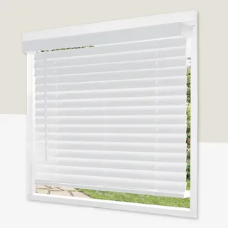 CHICOLOGY Jalousien aus Kunstholz, Fensterrollos, Holzjalousien, Fensterbehandlungen, Jalousien und Schattierungen, Fensterblenden für Zuhause, Holzjalousien, Weiß, 30,5 cm B x 213,3 cm H