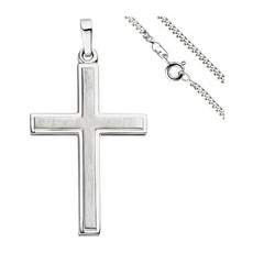SIGO Anhänger Kreuz 925 Silber teil matt Kreuzanhänger Silberkreuz mit Kette 60 cm