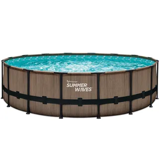 Summer Waves Elite Frame Pool Set rund 488 x 122 cm inkl. Reinigungsset, Boden-Schutzplane, Abdeckplane, Skimmer, Filterpumpe, Poolleiter