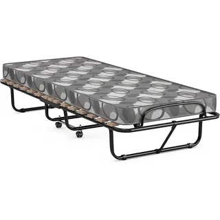 Gästebett klappbar, Klappbett 80x190cm Erwachsene, Einzelbett mit Matratze aus Memory-Schaum, Reisebett mit 4 Rollen, klappbares Bett Faltbett Metallbett Metallrahmen 130 kg belastbar (Grau)