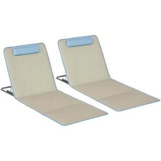 Outsunny 2er Set Sonnenliege klappbar Strandliegen Strandstuhl mit Verstellbarer Rückenlehne Kopfkissen Tragetasche leicht tragbar Strandmatte, Outdoor Sonnenmatte für Garten, Pool 124 x 53 cm