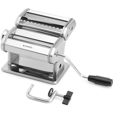 Navaris Nudelmaschine Pasta Maschine mit Holzgriff - Pasta Maker für Spaghetti Lasagne Nudeln - Nudel Maschine aus Edelstahl - mit 9 Teigstufen